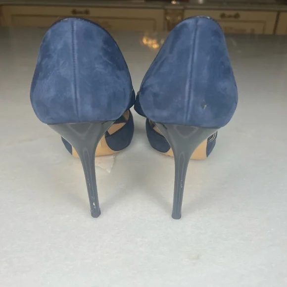 SALVATORE FERRAGAMO PEEP TOE BLUE WOMENS HEELS WOMENS SZ 9 - Picture 5 of 11
